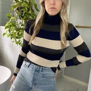 Banana Republic Glitter Striped Turtleneck Lightweight Sweater